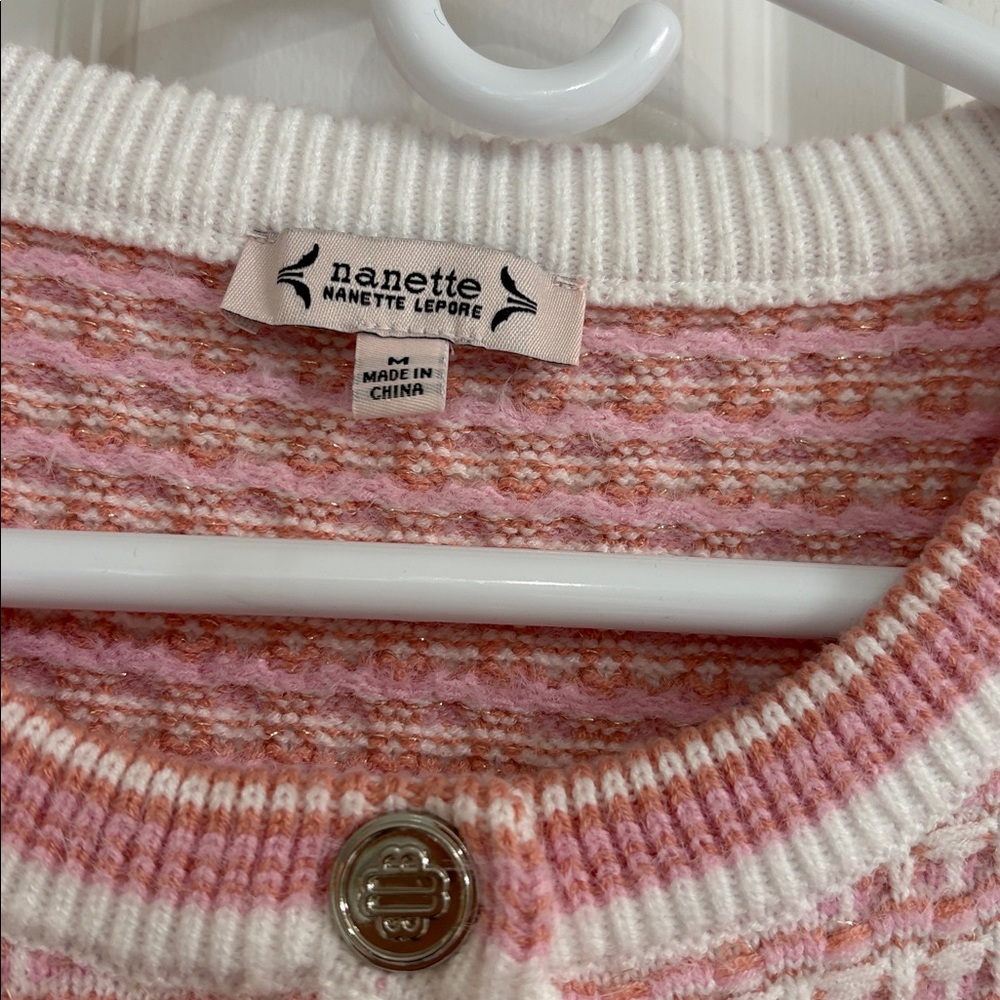 Nanette Feminine Pink and White Cardigan/Blazer with Silver Buttons - Picture 2 of 10